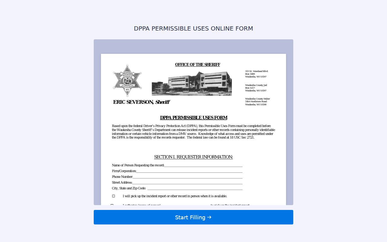 Waukesha County arrest record DPPA request form