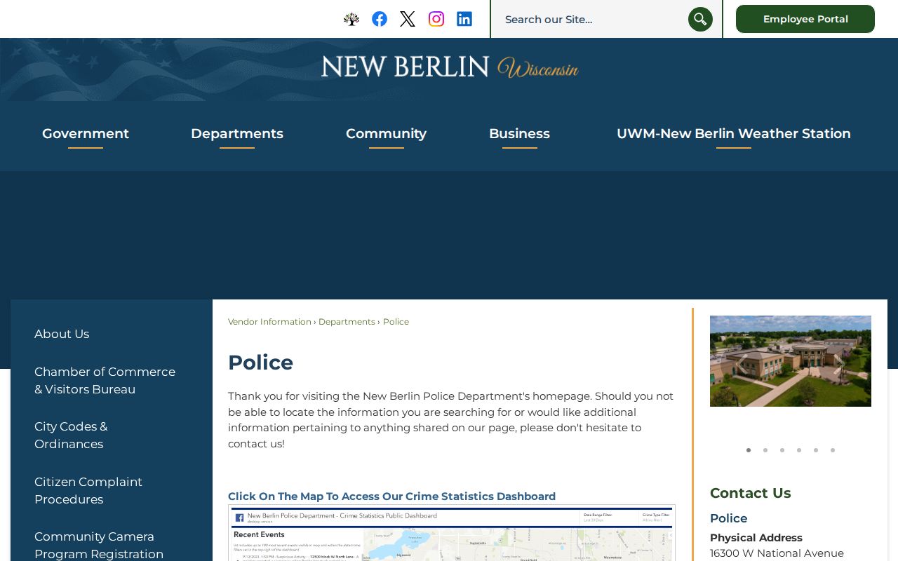New Berlin criminal records contact at the Police Department