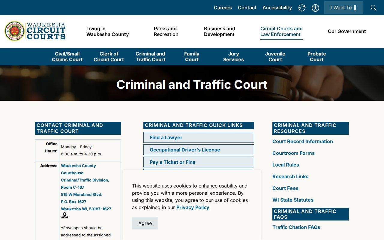 Waukesha County criminal court case counter information