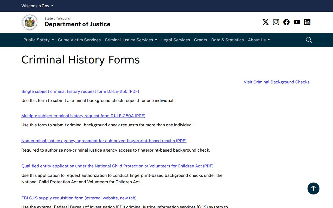Waukesha County criminal history correction forms